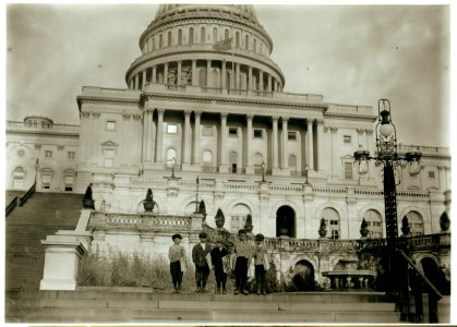 Group of newsies selling on Capitol steps, April 11, 1912. Tony Passaro, (8 yrs. old). Dan Mercurio, (9 yrs. old). Joseph Tucci (10 years old). Peter Peper (10 yrs. old). John Carlino (11 LOC nclc.05493