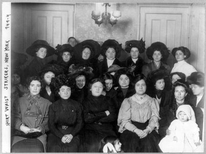 Group of mainly female shirtwaist workers on strike, in a room, New York LCCN2006679000
