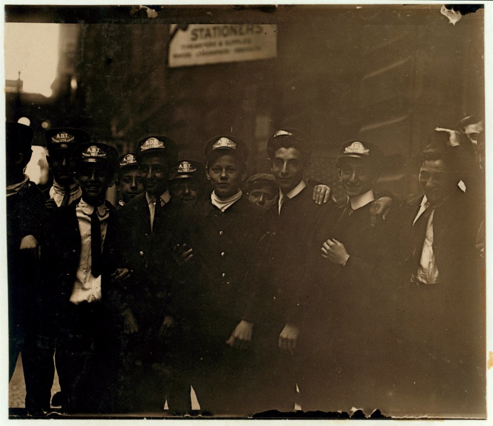 Group of Messengers, lower Broadway. LOC nclc.03691