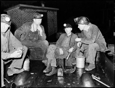 Group of miners waiting to go underground on morning shift. Inland Steel Company, Wheelwright ^1 & 2 Mines... - NARA - 541458