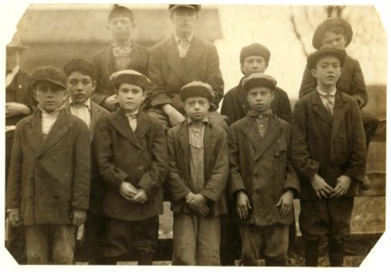 Group of some of the youngest workers in the Merrimack Mills. Everyone has a steady job. See Hine report. LOC nclc.02897