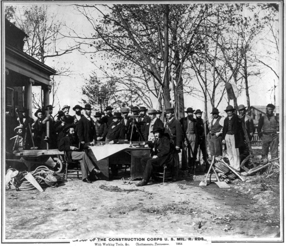 Group of the Construction Corps U.S. Mil. R. Rds., with working tools, etc., Chattanooga, Tennessee LCCN2006679283
