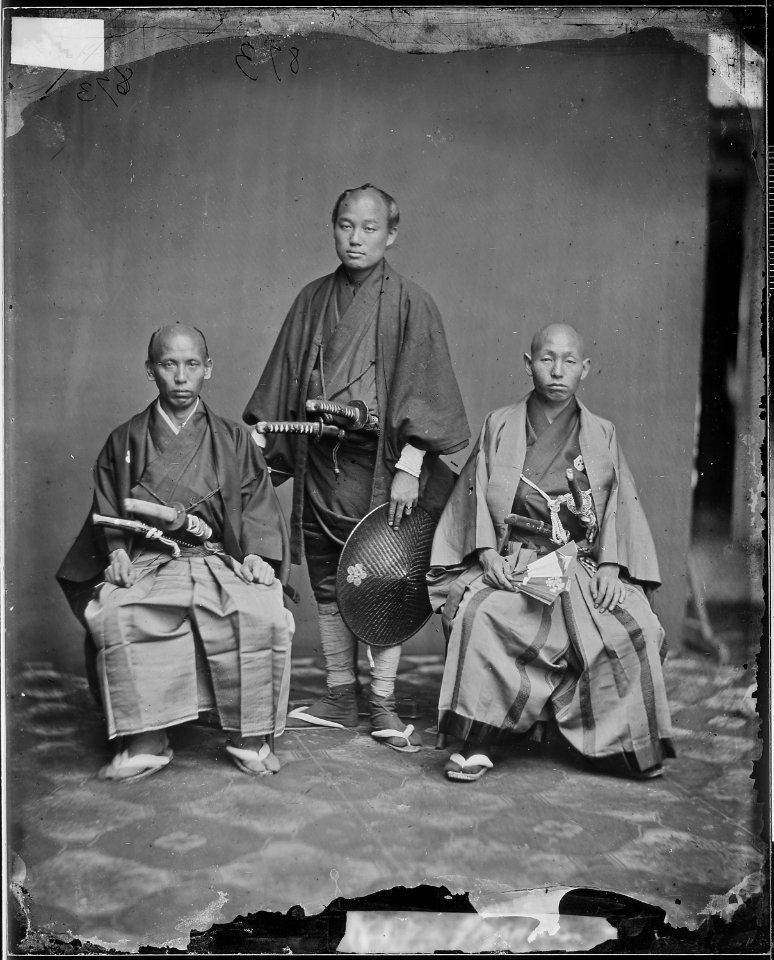Group of three Japanese. Person on right possibly Domin Kawasaki,physician of the 1860 mission (4223089690)