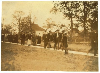 Group of workers coming out of Hamilton Brown Shoe Company,. LOC nclc.04706