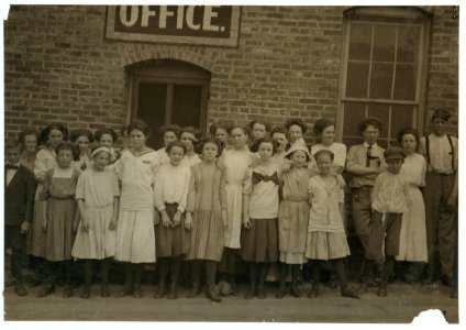 Group of workers in Danville, (Va.) Knitting Works, Only a few of them would pose. I watched them going to and coming from work; also went through the factory during working hours. One LOC cph.3b05703