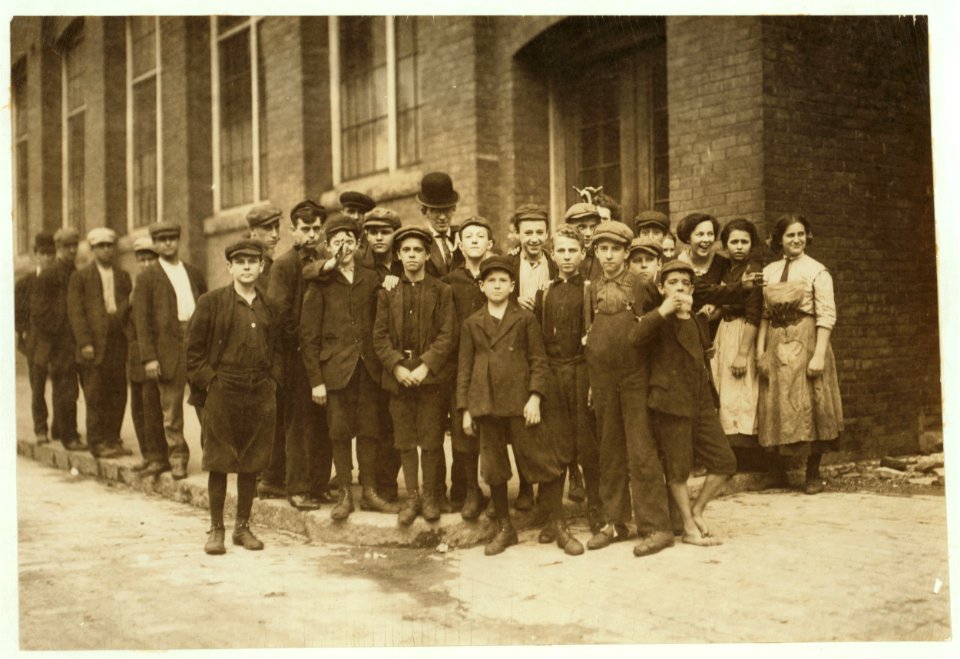 Group of workers in Eclipse Mills. Second boy from right was afraid to give name. LOC nclc.02267