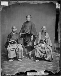 Group of three Japanese. Person on right possibly Domin Kawasaki,physician of the 1860 mission - NARA - 526519