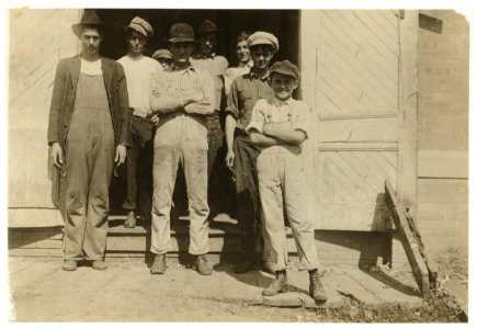 Group of workers in Waxahachie Cotton Mill. Small boy apparently under fifteen years. Would not tell me his age. I saw no others so young. Even when I went through the mill after work LOC nclc.02862