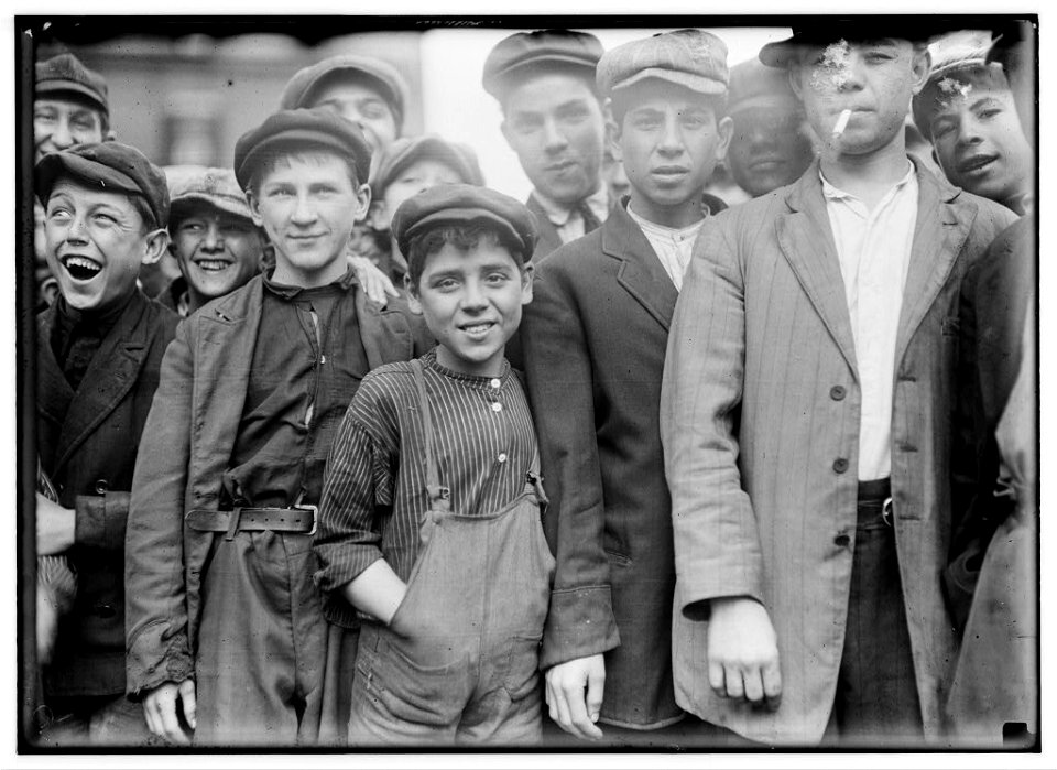 Group of workers. The smallest boy in the middle of group is Secondino Libro, 34 Walnut Street. Apparently 10 or 11. Works in No. 4 Spinning room. LOC nclc.05476