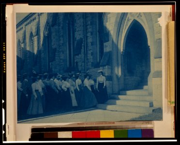 Group of young women at entrance of church LCCN2001696891 photo