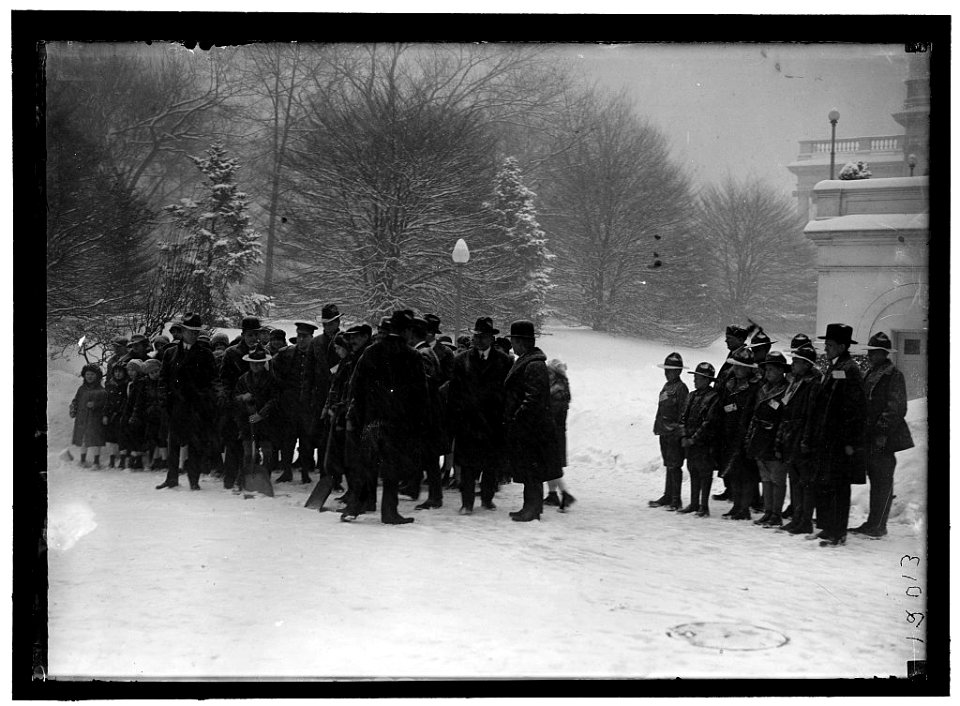 Group outside White House in snow LOC hec.10309