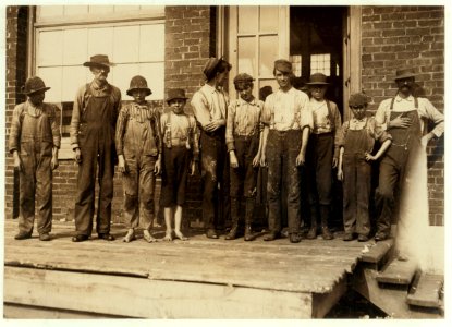 Group of young boys working in Central Cotton Mills. (Owned by Avondale Mills.) Not nearly so many youngsters here as there are at the Avondle Mills. LOC nclc.01955