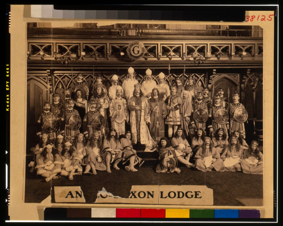 Group portrait of Freemasons of Anglo-Saxon Lodge, seated and standing, in ceremonial dress LCCN2001695466