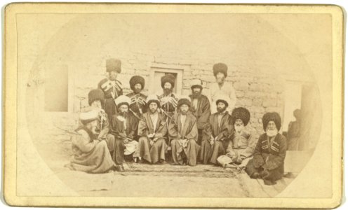 Group portrait of men from Transcaucasus region posed in front of building LCCN99615612