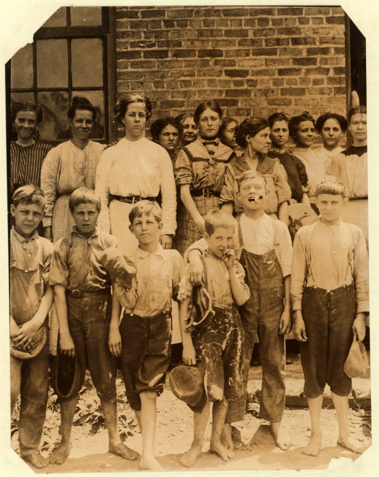 Group showing most of the youngsters working in the Cowpen's Manufacturing Co., S.C. They are all regular workers including shorty the smallest one. The boy next to him was dragged out of LOC nclc.02557