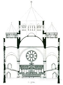 Große Synagoge an der Kasernenstraße in Düsseldorf erbaut 1903 von Josef Kleesattel, Querschnitt