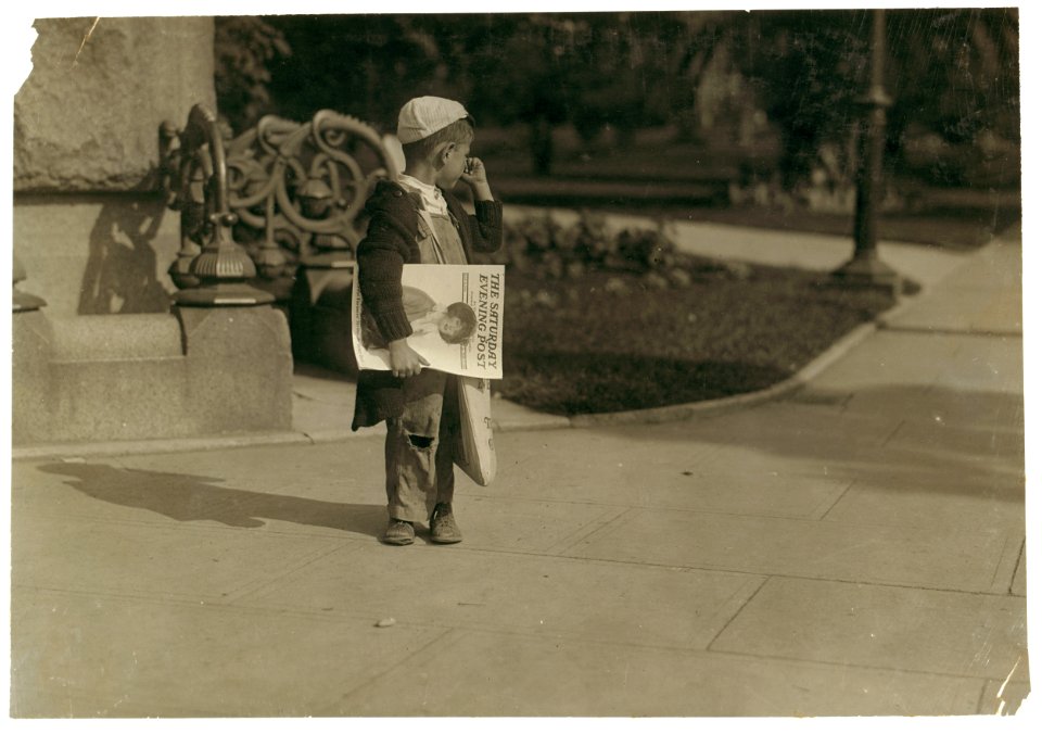 Freddie Kafer, a very immature little newsie selling Saturday Evening Posts and newspapers at the entrance to the State Capitol. He did not know his age, nor much of anything else. He was LOC cph.3a26048