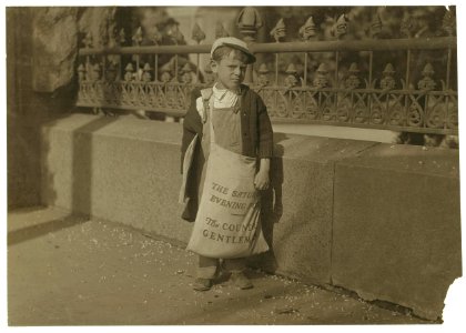 Freddie Kafer, a very immature little newsie selling Saturday Evening Posts and newspapers at the entrance to the State Capitol. He did not know his age, nor much of anything else. He was LOC nclc.05577