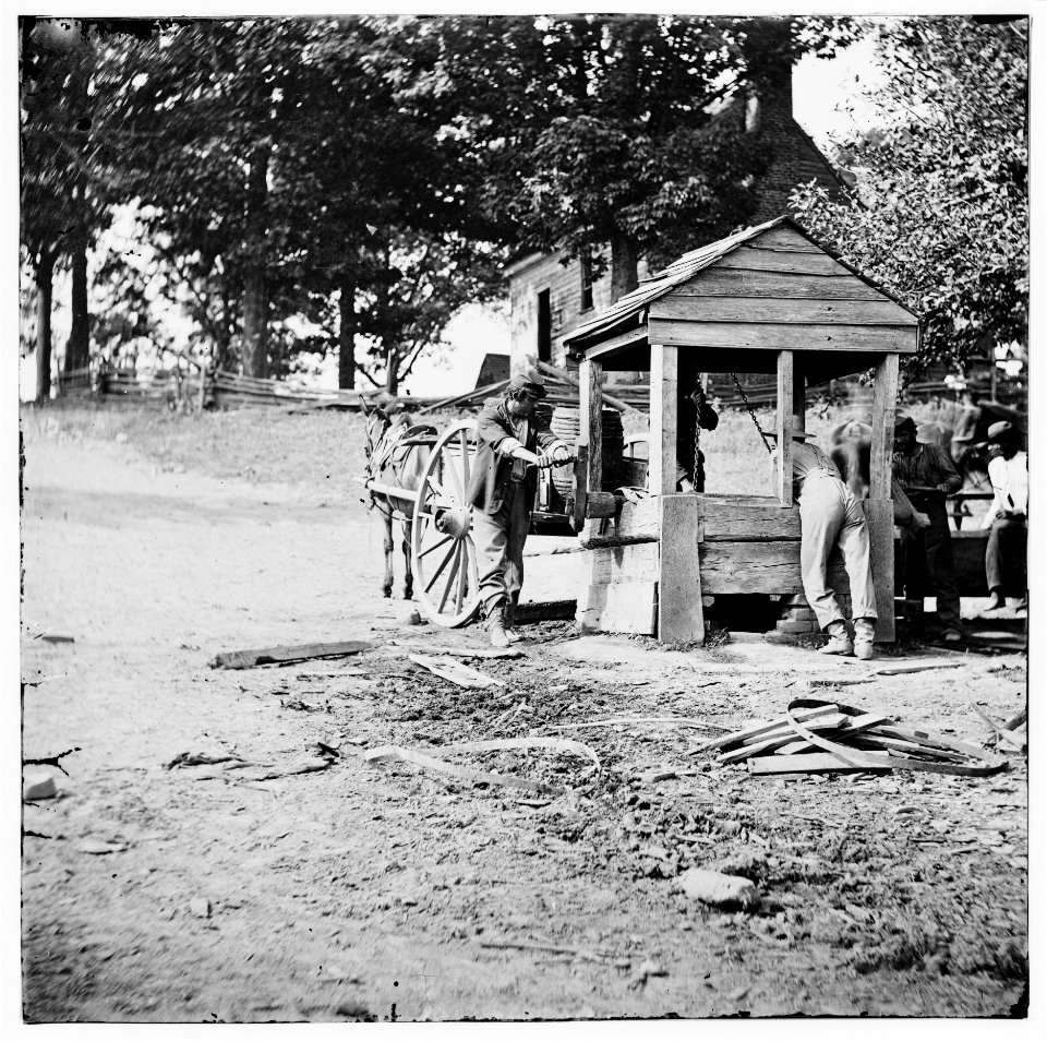 Fredericksburg, Virginia. Soldiers drawing water from a well. Army of the Potomac LOC cwpb.01839