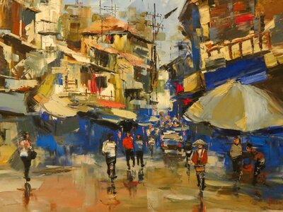 Painting city oil paint