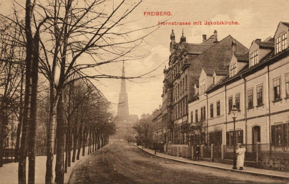 Freiberg i. Sa., Sachsen - Hornstraße mit Jakobikirche (Zeno Ansichtskarten)