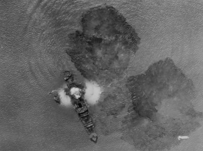 Freighter hit by RAF attack off Rangoon c1943