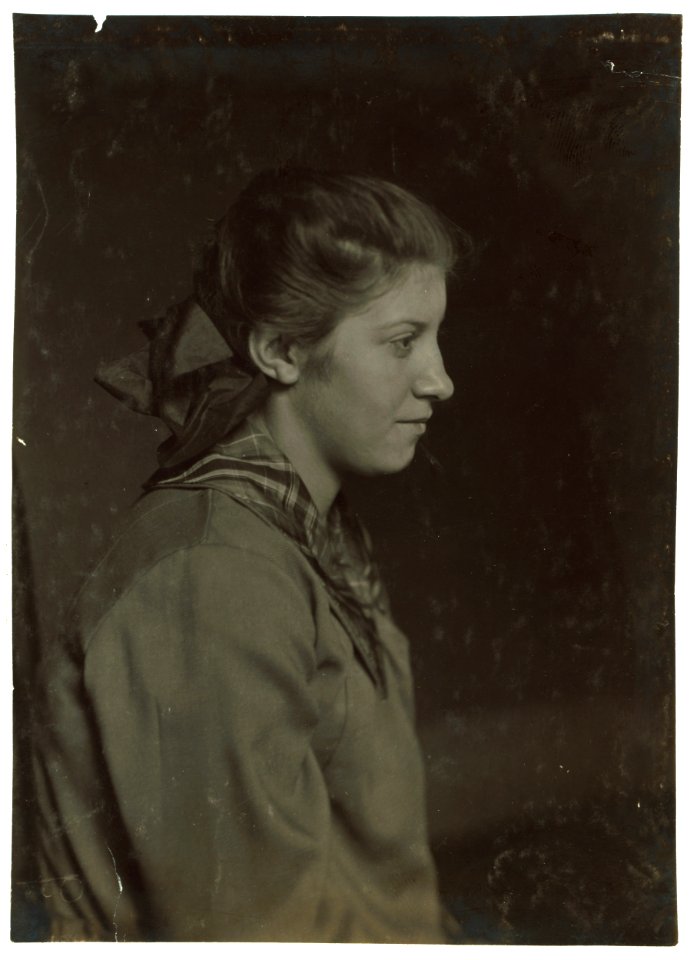 French - Albertine Angelhart, 35 Gangion St. - 14 years old January 2nd - left in 4th grade. Weaver in Flint Mill. Apply for certificate. Had been a weaver one month in one mill and two days LOC nclc.05067