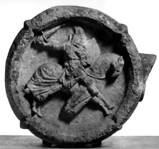 French - Central Fragment of a Market Cross with the Crucifixion and a Charging Knight - Walters 27270 - Side A