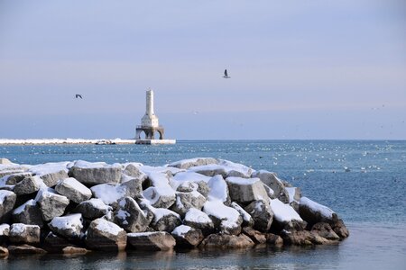 Seashore lighthouse birds photo