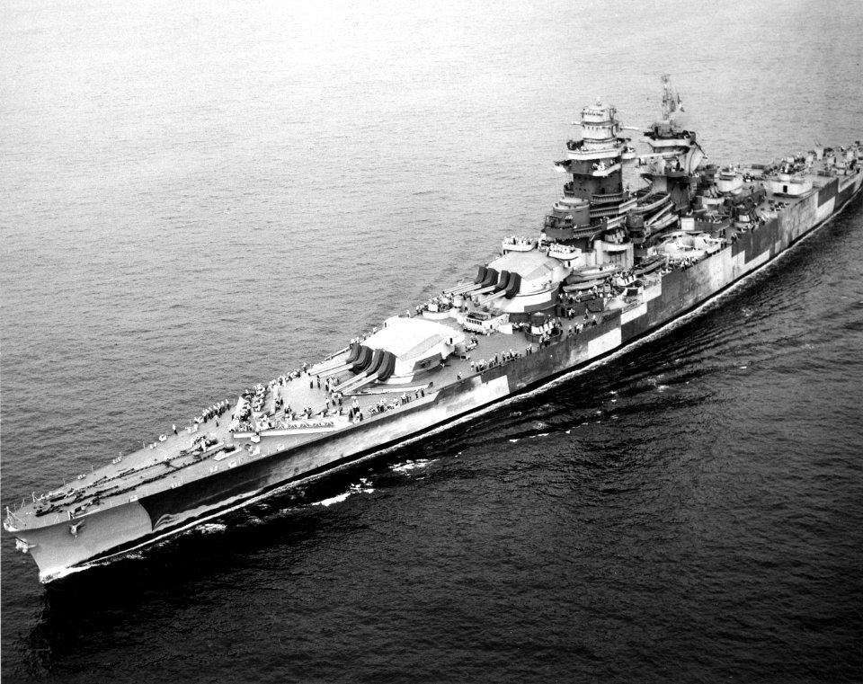 French battleship Richelieu underway in the Atlantic Ocean on 26 August 1943 (80-G-78789)