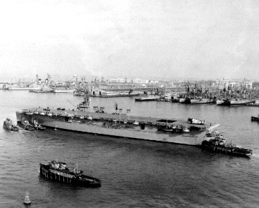 French aircraft carrier Bois Belleau (R97) at Naval Station Norfolk on 9 December 1953 (USN 709075)