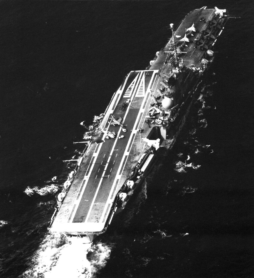 French carrier Foch (R99) aerial view aft 1982