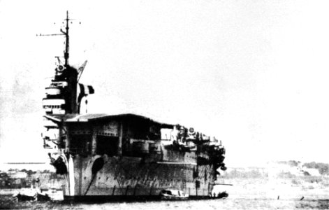 French carrier Béarn at anchor in the 1940s