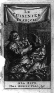 French Cookery. Frontispiece illustration of cook inside restaurant LCCN2002713376