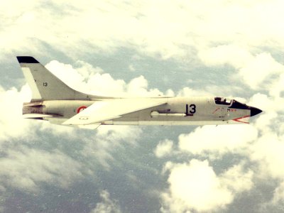 French F-8E(FN) Crusader in flight over the Med 1976