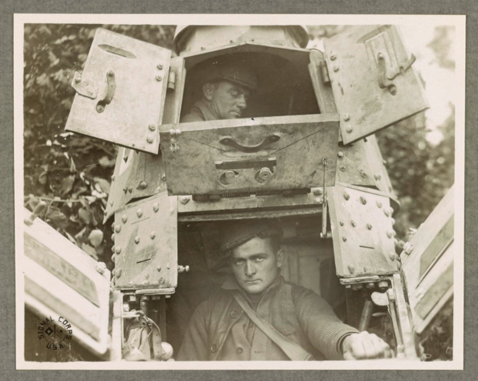 French Renault tank with American crew Sgt. Edward White and Cpl. Edward J. Elliot, Military Road near Cigarette Butte, France. LCCN2016651604