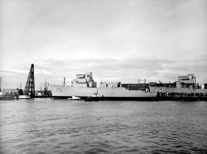French minesweepers Bir Hakeim (M614) and Berneval (M613) fitting out c1953 photo