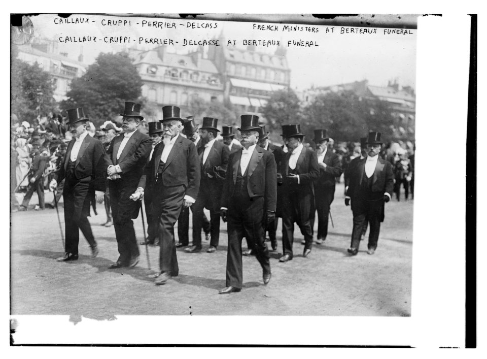 French Ministers at Berteaux funeral. Caillaux, Cruppi, Perrier, Delcasse LCCN2014689255