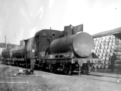 French tank cars for gasoline transportation at warehouse, Tours, France, 1918 (31479244063)