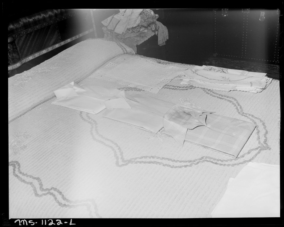 Freshly laundered shirts and table linen on bed in miner's home. U.S. Coal & Coke Company, Gary Mines, Gary, McDowell... - NARA - 540677