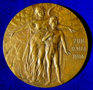 Friedrich Schiller, German Poet and Surgeon 100th Death Anniversary, Art Nouveau Medal 1905 by A.M. Wolff, obverse photo