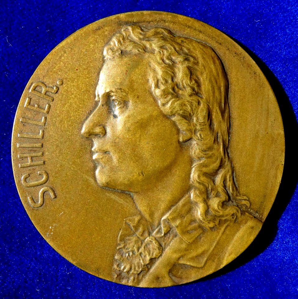 Friedrich Schiller, German Poet and Surgeon 100th Death Anniversary, Art Nouveau Medal 1905 by A.M. Wolff, reverse