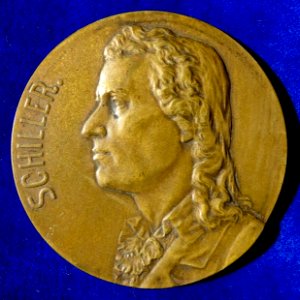 Friedrich Schiller, German Poet and Surgeon 100th Death Anniversary, Art Nouveau Medal 1905 by A.M. Wolff, reverse photo