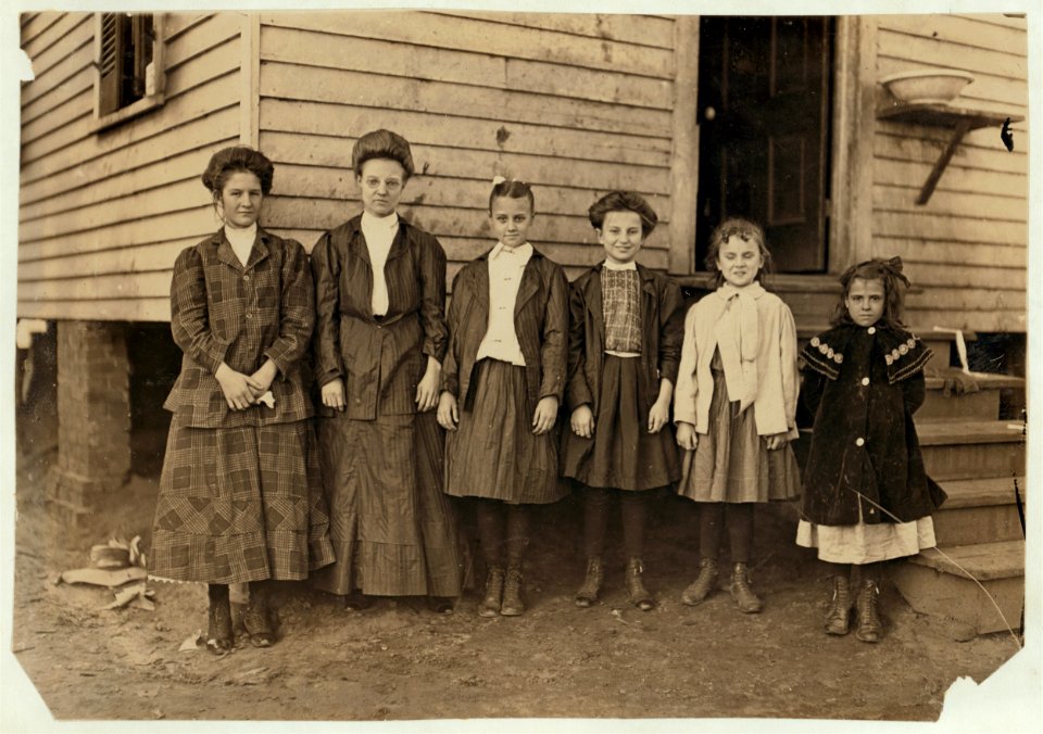 From Bibb Mill No. 1, Macon Ga. Smallest girl-Pampa Barrow, helper 1 yr. in mill. Next, Hellie Dix, helper 3 years in mill. Next, Ola Dix, helper 4 years in mill. Next, Minnie Lane, helper 1 LOC nclc.01590
