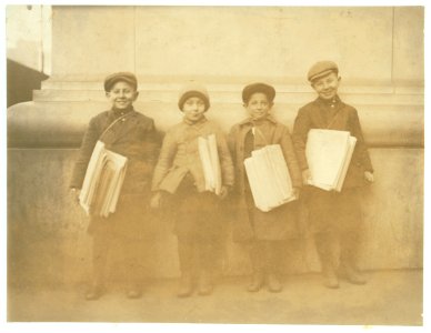 From left to right. Joe, 12 years, Jacob, 8 years. Bonny, 10 yrs. Levi, 10 yrs. Teacher says Joe doesn't know anything, not even enough to be bad. He is always drowsy in class. 'Jacob is LOC nclc.03821