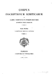 Front cover from the first issue of Corpus Inscriptionum Semiticarum