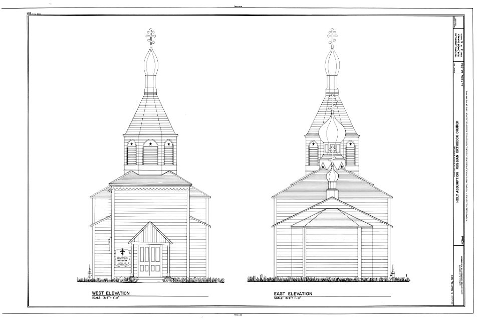 Front and back drawings Holy Assumption Russian Orthodox Church Kenau (Alaska)