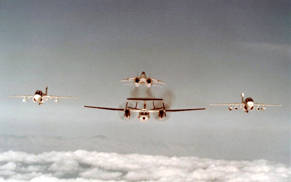 Front view of US Navy CVW-11 aircraft 1977