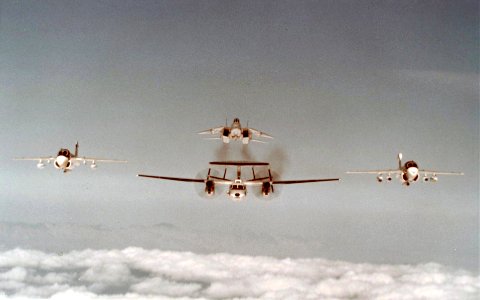 Front view of US Navy CVW-11 aircraft 1977