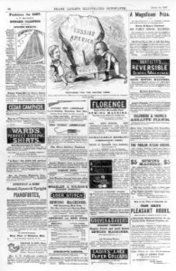 Full page of advertisements and a political cartoon Preparing for the heated term; King Andy and his man Billy lay in a great stock of Russian ice in order to cool down the Congressional LCCN99614050